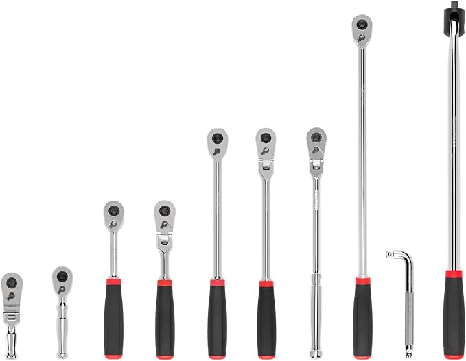 TEKTON 3/8 Inch Drive Quick-Release Comfort Grip Ratchet, L-Handle, and Breaker Bar Set (10-Piece) | SDR99102