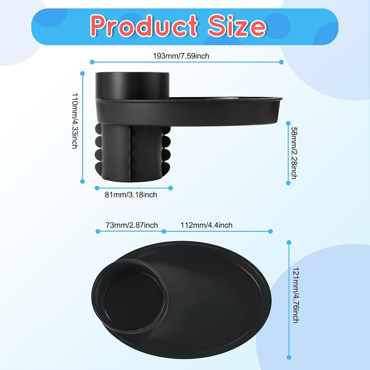 Car Seat Snack Tray Cup Holder 2.5-2.8in Travel Table Road Trip