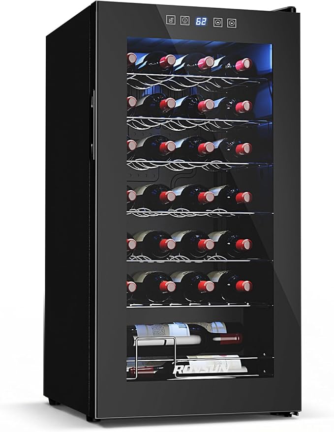 ROVSUN 28 Bottle Wine Fridge, Freestanding Compressor Wine Cooler Refrigerator, Beverage Wine Chiller with Digital Temperature Control & Double-layer Glass Door for Red White Wine, Champagne, Beer