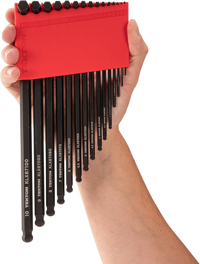 TEKTON Short Arm Ball End Hex L-Key Set with Holders, 28-Piece (0.050-3/8 in., 1.3-10 mm) | KLX91312