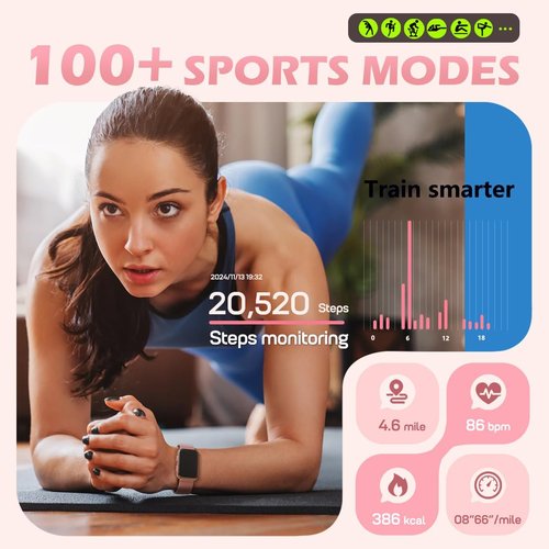 MorePro Fitness Tracker - 24/7 Heart Rate & Blood Oxygen Monitor | Waterproof Smartwatch for Men & Women - Active Pink