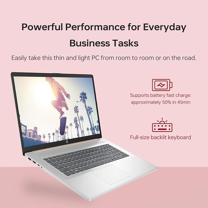 HP 17.3" Touchscreen Laptop, Intel Core i7-1355U, Pale Rose Gold, 64GB RAM, 1TB SSD, Webcam, HDMI, Backlit Keyboard, Fingerprint Reader, Wi-Fi 6, Windows 11 Pro