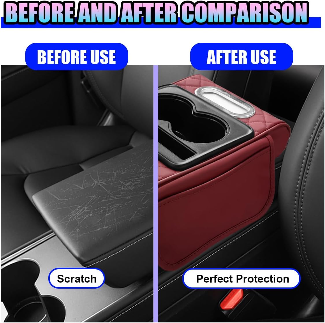 Leather Car Center Console Cover, Armrest Booster Cushion,Burgundy