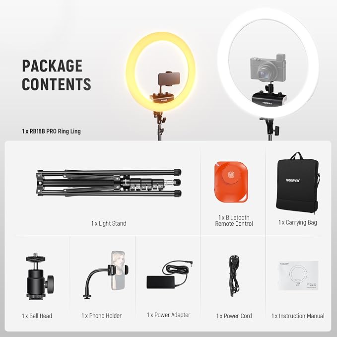 NEEWER 18 inch Ring Light with Tripod Stand and Phone Holder, Ultra Thin Video