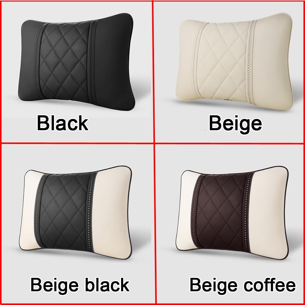 Car Pillows Napa Leather Car Seat Rest Cushion Car Lumbar Pillow for Mercedes Benz Maybach S-Class Lumbar Support Pillow car Accessories（Beige Black）