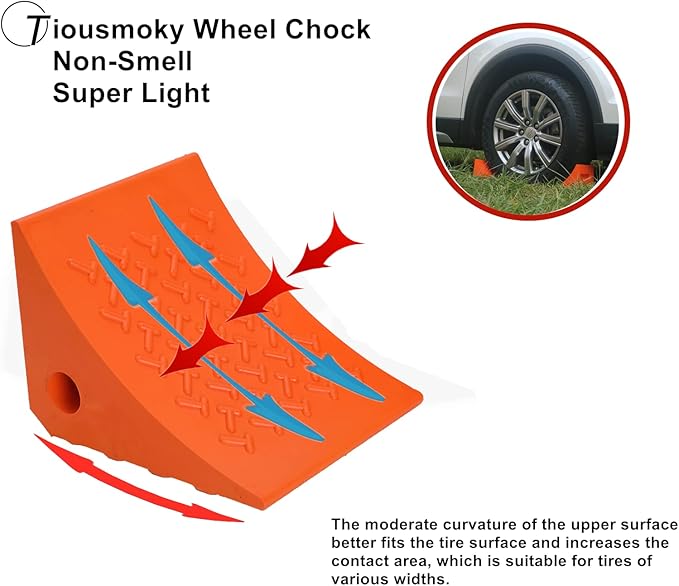 Wheel Chocks, Rubber Wheel Chock with Curved, Durable, Non-Slip, Solid Trailer Wheel Chocks for Boat Trailers, RV, Truck, Camper, 30000lbs, 4pack (Orange)