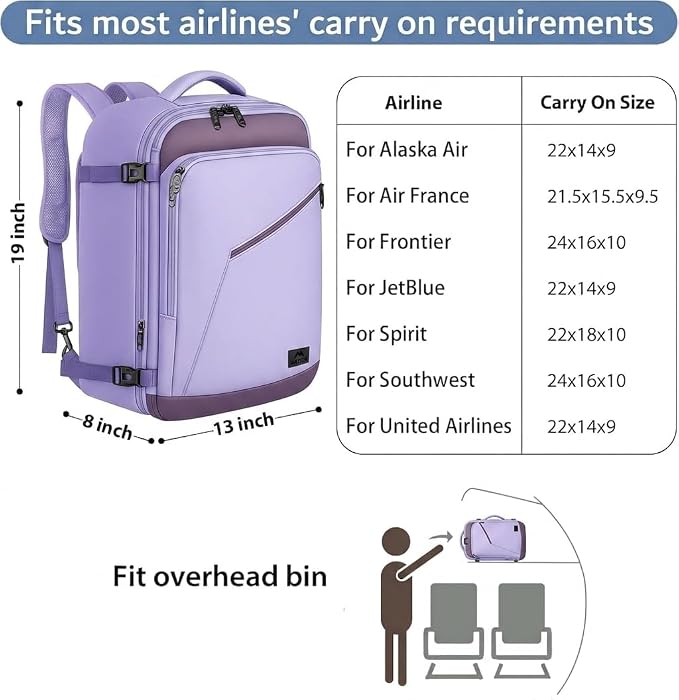 MATEIN Purple Travel Backpack, Large Capacity Carry on Backpack