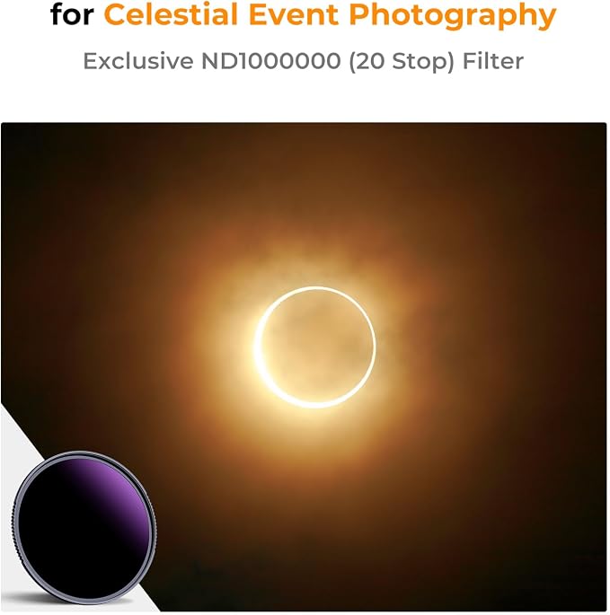K&F CONCEPT 62mm ND1000000 ND Lens Filter Solar Eclipse Neutral Density Camera