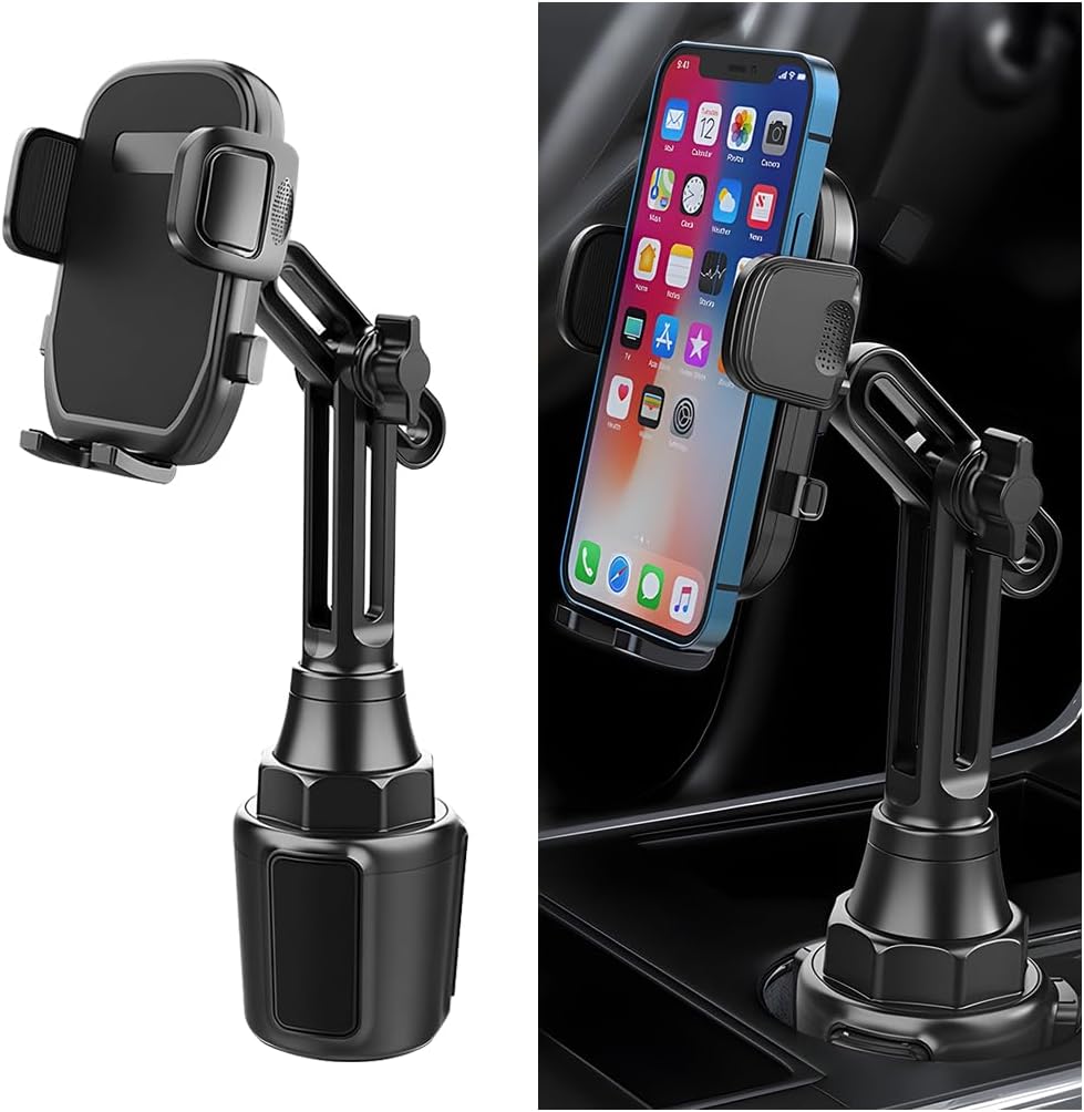 Car Cup Phone Holder, 360° Rotation with Long & Adjustable Neck