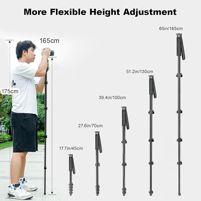 Koolehaoda 65" Camera Monopod Stand, Carbon Fiber Photography Monopod Portable