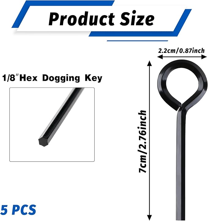 5 Pack 1/8" Allen Wrench, Hex Key for Push Bar Door, Standard Hex Dogging Key with Full Loop, Black Metal Allen Wrenches Keychain Door Keys