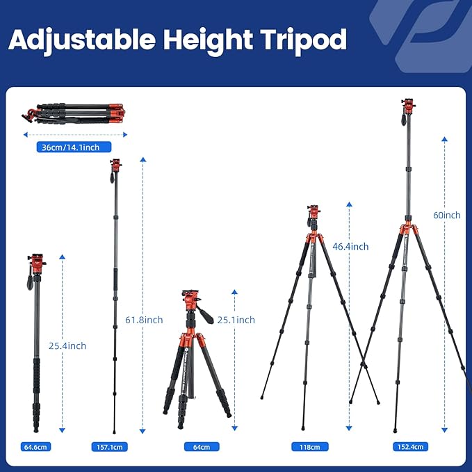 Fotopro 59" Carbon Fiber Travel Tripod