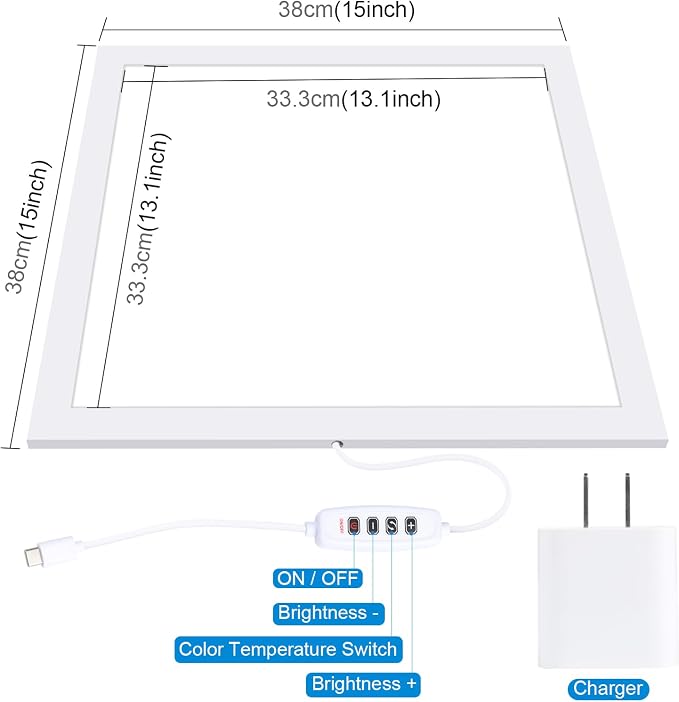 PULUZ 15''/38cm LED Photography Shadowless Light Panel 1200LM 6000K Three Color