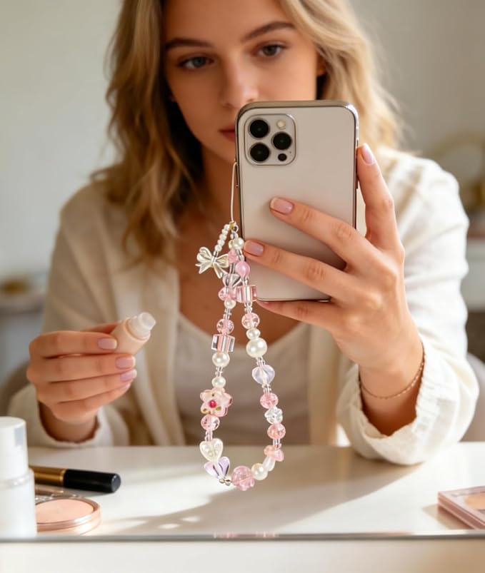 2 Pcs Phone Charm Strap Hand for iPhone Wrist Strap Camera Lanyard Pearl Beaded