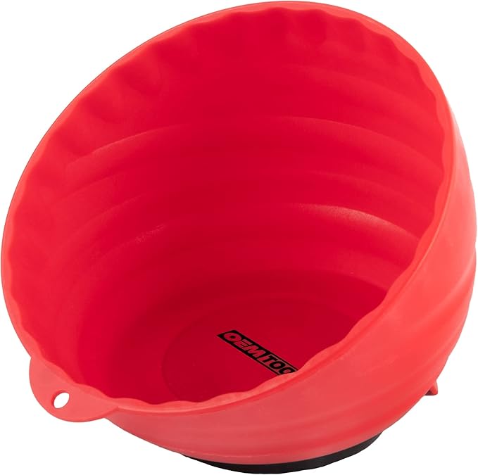 OEMTOOLS Red and Blue Magnetic Nut Cup Set, 2-Pack Curved Parts Trays Hold Up to 5 Pounds Each, Durable ABS Organizers Attach to Metal Surfaces for Nuts, Bolts, and Small Parts
