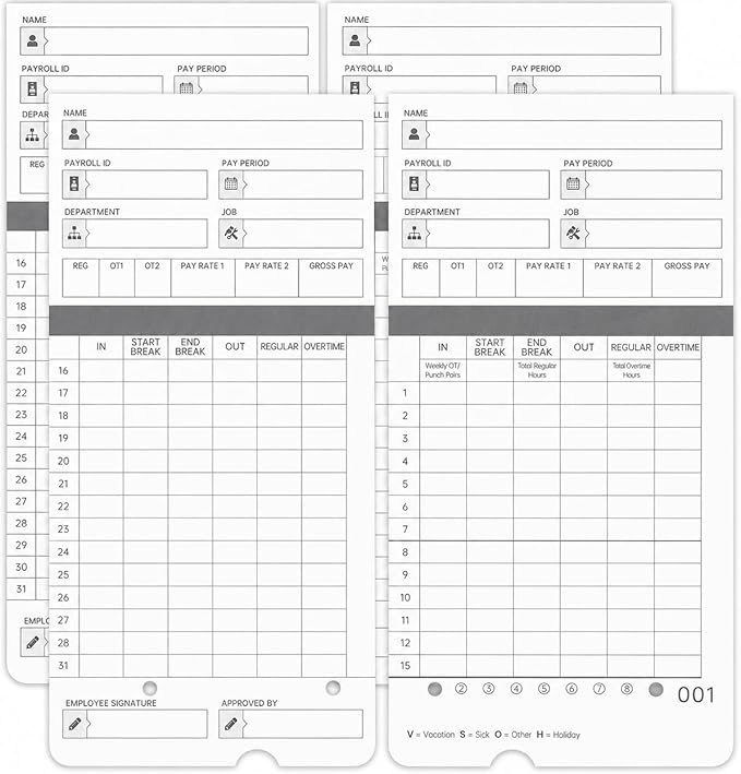 300 time Cards for HN4000, HN4500 time Clocks and More, Card Numbers 1-50