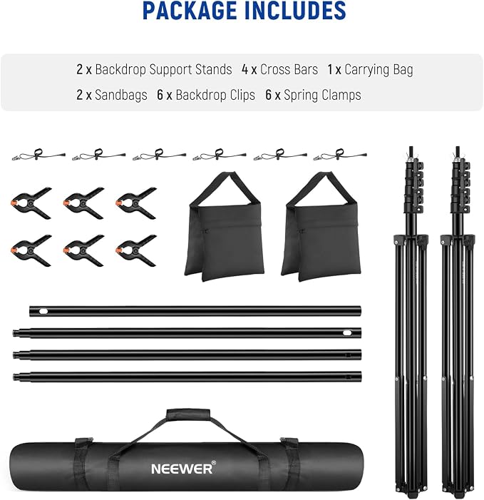 NEEWER 8.5x10ft Adjustable Backdrop Stand Kit, Photography Background Support