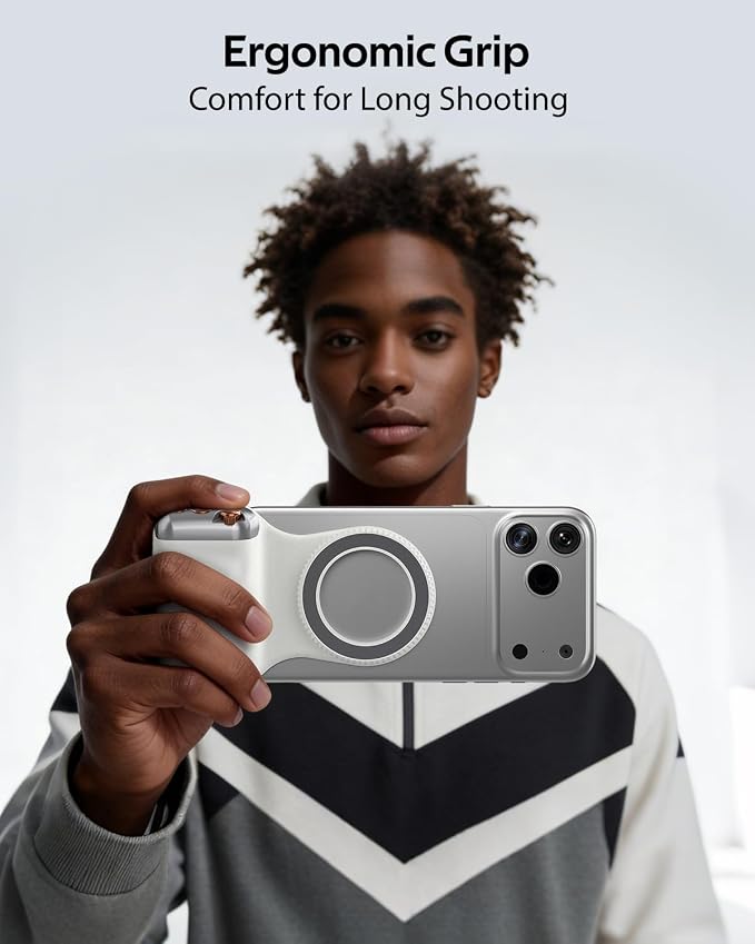 Magnetic Phone Camera Grip, Phone Selfie Grip + Selfie Light
