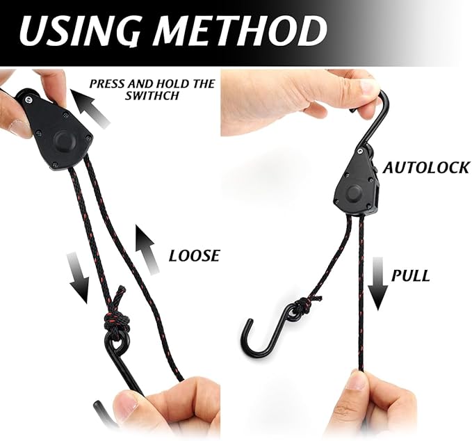GXXMEI 4PCS 8ft 1/8in Adjustable Heavy Duty Rope Hanger Ratchet Kayak and Canoe Bow and Stern Tie Downs Straps
