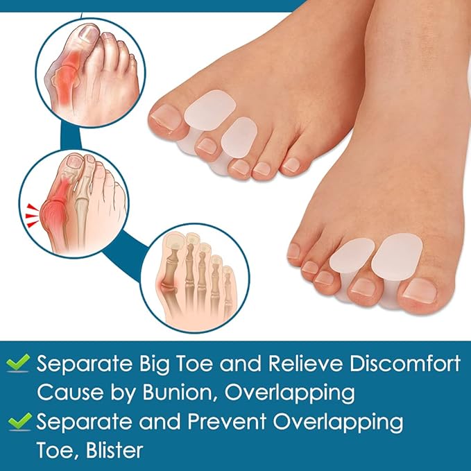 Povihome 16 Pack Toe Spacers Separators(1/2''+3/10''Thick), Bunion Corrector Gel Orthotics for Bunion, Overlapping Toes -(4 Pack of Large Size+12 Pack of Small)