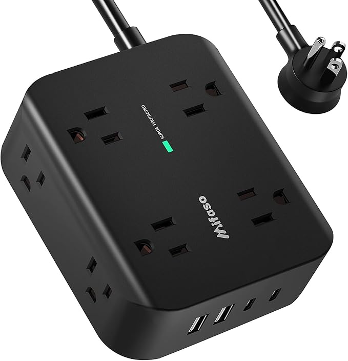 Extension Cord 20 FT, Surge Protector Power Strip with 8 Wide Outlets 4 USB Ports, Flat Plug, Mounted, Overload Protection, Indoor Home Office Apartment Dorm Room Essentials