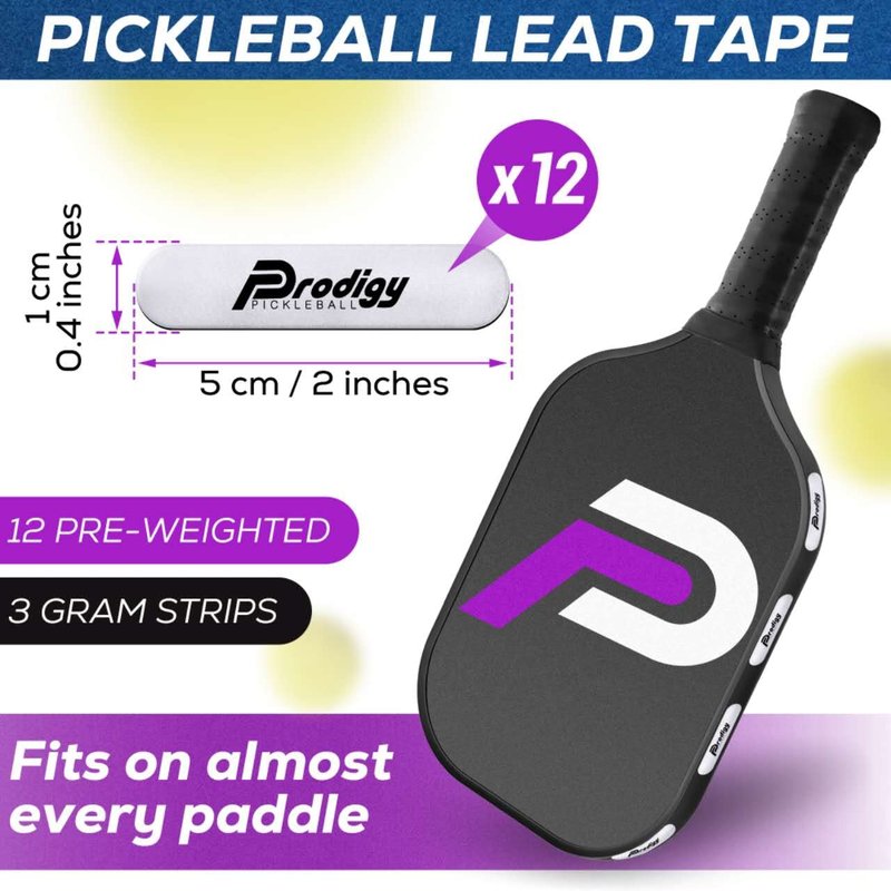 Prodigy Pickleball Lead Tape - 12pcs Easy Application to Improve Your Power & Accuracy - Pre Cut 3g Tape Strips to Give You a Larger Sweet Spot