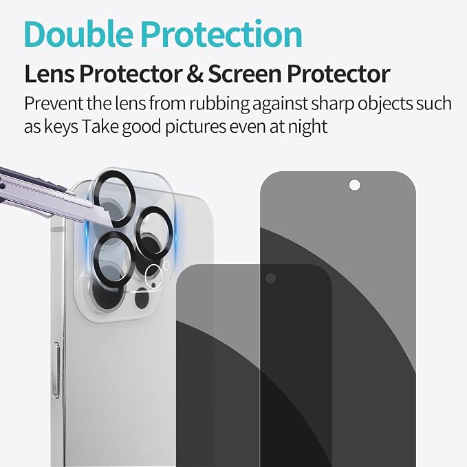 PEHAEL 2+2 Pack for iPhone 15 Pro Max Privacy Screen Protector