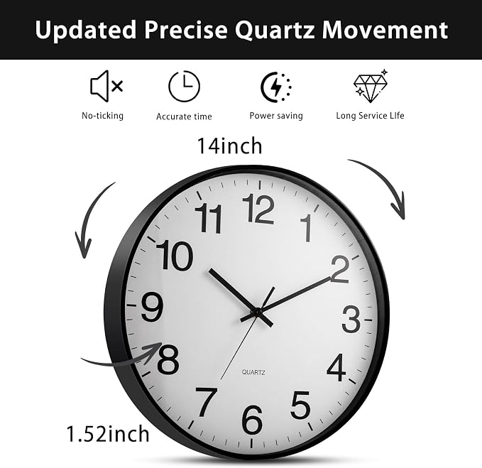 Inbagi 8 Pcs Wall Clock Large Silent Battery Operated Wall Clocks Modern Non