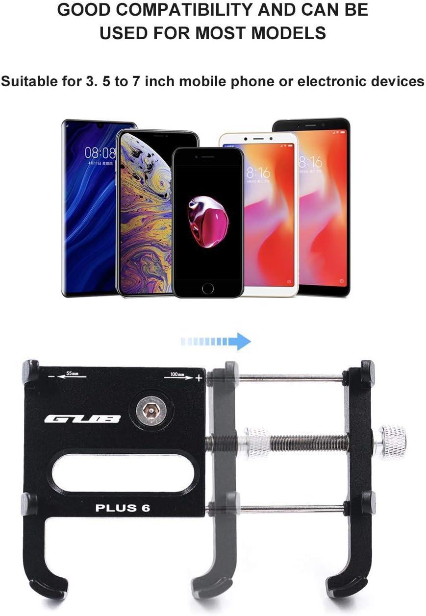 GUB Bike Phone Mount Holder, Aluminum Motorcycle Phone Holder Mount with 360° Rotation for iPhone 16 17 15 14 Pro Max Mini X XR Xs Plus, Samsung S25 S24 S22 4-7 Inch - Upgraded