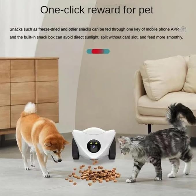 Pet Robot Camera 2MP HD WiFi Cameras Motion Detection Two Way Audio Indoor Dog Treat Camera Dispenser Feeder for Home Security(Camera Add 32G Card)