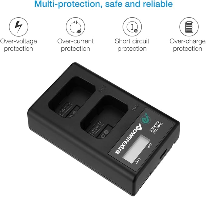 NP-FW50 Battery and Smart LCD Display Dual USB Charger Compatible