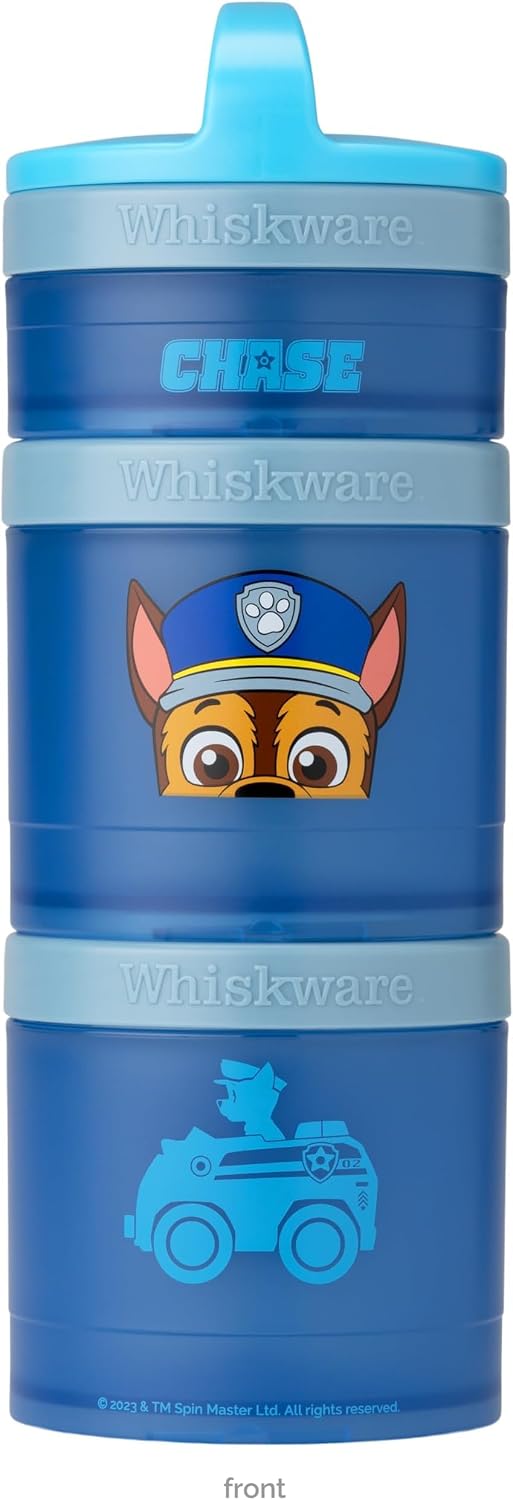 Whiskware Paw Patrol Stackable Snack Containers for Infants, Kids, and Toddlers, Durable Food Storage Containers for Daycare, Car, and Airplane Travel, Dishwasher Safe, Chase