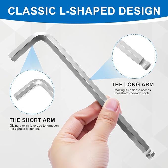 9 PCS Hex Key Set, Ball-End Allen Wrench Set, CR-V Allen Key Set, Metric Hex Wrench Set with 1.5-10MM Sizes, Ergonomic Non-Slip Portable Storage Case for Furniture, Bike, Electronics