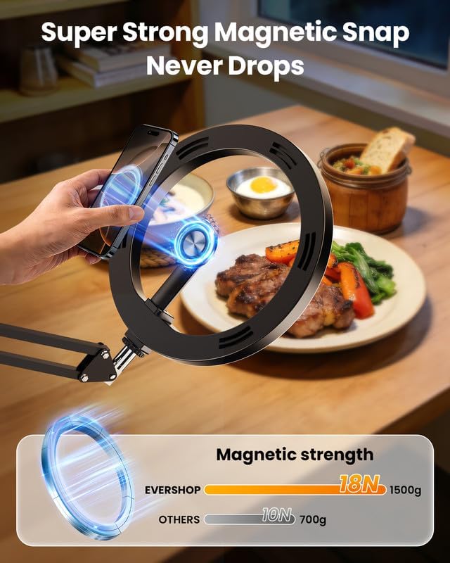 Magnetic Overhead Ring Light for Desk, 10” Selfie Light