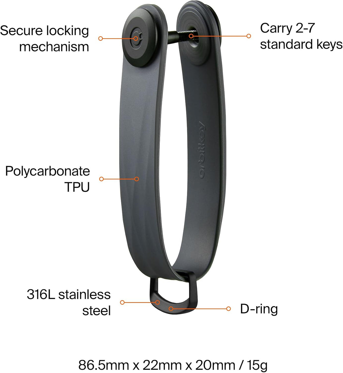 orbitkey New Active Key Organizer Lite w/updated D-Ring | Weather Resistant, Stainless Steel Locking Mechanism
