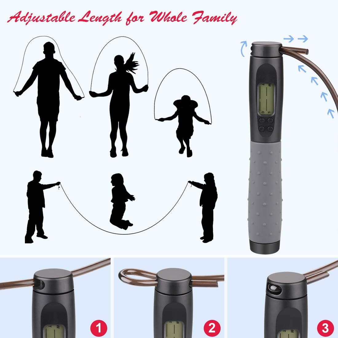 Te-Rich Weighted Jump Rope - Adjustable Length Skipping Rope with Counter for Fitness | Heavy Handles