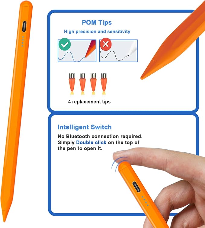 Stylus Pens for Touch Screens Power-Display Tablet Pen POM Tip Magnetic Digital