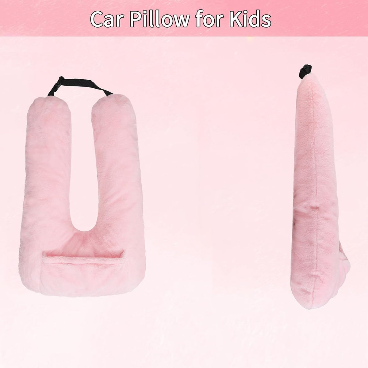 Car Pillow for Kids & Adults, U-Shaped Soft Car Travel Pillow for Sleeping, Head & Neck Support Pillow for Car Seat, Ideal for Road Trips and Long Car Rides, Pink