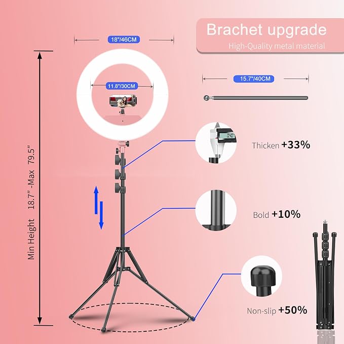 55W18 45cm Ring Light Kit 6700K Dimmable LEDRinglightTripod Stand Dual Phone