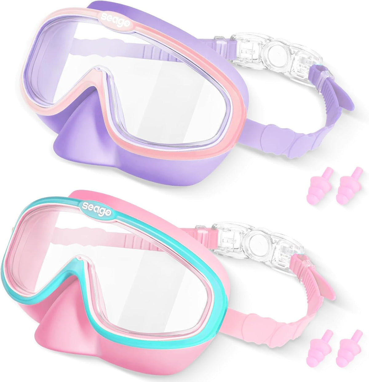 Seago Kids Swim Goggles - Anti-Fog Clear View | 2-Pack for Ages 3-12 with Nose Cover