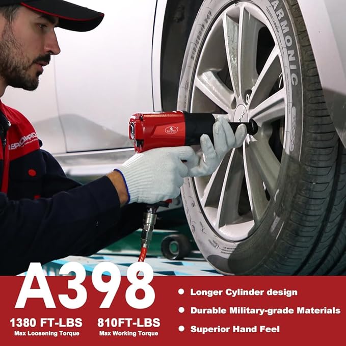 AEROPRO TOOLS 1/2-Inch Aluminum Air Impact Wrench(A398),Twin Hammer with 1380FT-LB Max Loosening Torque, Pneumatic Impact Gun, for Auto Repair, Tire Shop (1380 ft-lbs | Air Impact Wrench + Socket)
