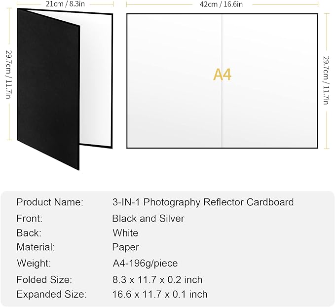 Meking 12" x 8" Light Reflector, 3 in 1 Photography Reflector Cardboard