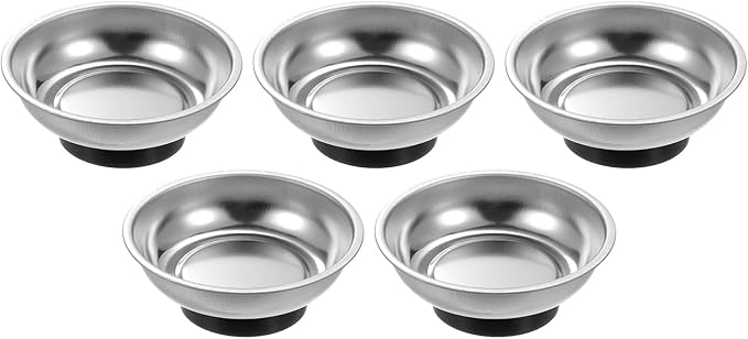 HARFINGTON 5pcs Round Magnetic Tray 3" x 1" Stainless Steel Magnet Tool Tray Parts Holder for Socket Screw Nuts Bolts Pin Washers Metal Parts