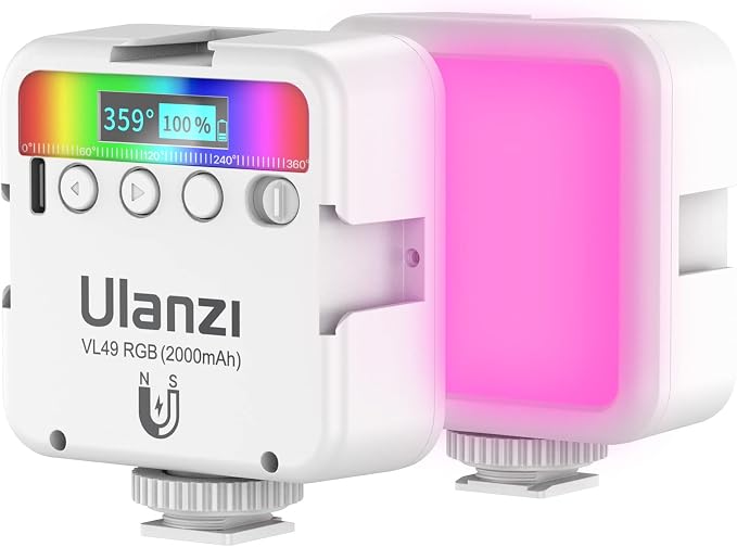 ULANZI VL49 RGB Video Lights White, LED Camera Light 360° Full Color Portable