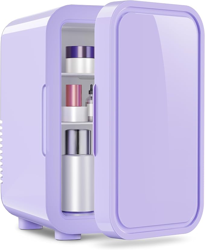 OSTBA Mini Fridge for Skincare, 6 Liter/8 Can 110V AC/DC Portable Thermoelectric Cooler Refrigerators for Bedroom, Skincare, Beverage, Office, Dorm Room and Car, Purple