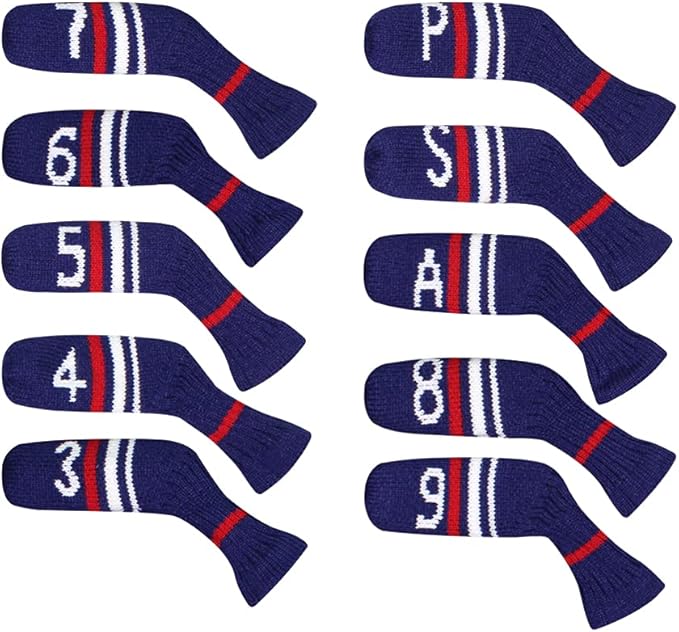 Scott Edward 1/7/10 Pcs Knitted Golf Club Head Covers for Irons Wedge Cuteness and Basically Socks Shape Washable Golf Club Head Protector on Red/Blue Warning Style