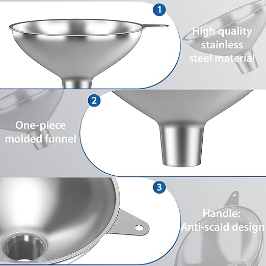 Serinar Stainless Steel Funnel (5.7 in. x 1 in. Mouth) with 30 Mesh Removable Stainless Steel Filter, Food Grade Metal Large Funnel for Kitchen, Liquids, Oils, Powders, Spices, Home Brewing.