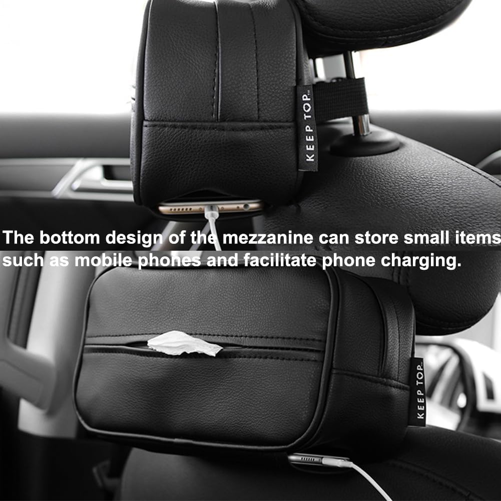 Car Tissue Holder, Travel Napkin Dispenser - PU Leather Fits Most Cars, SUVs, Trucks, and Vans