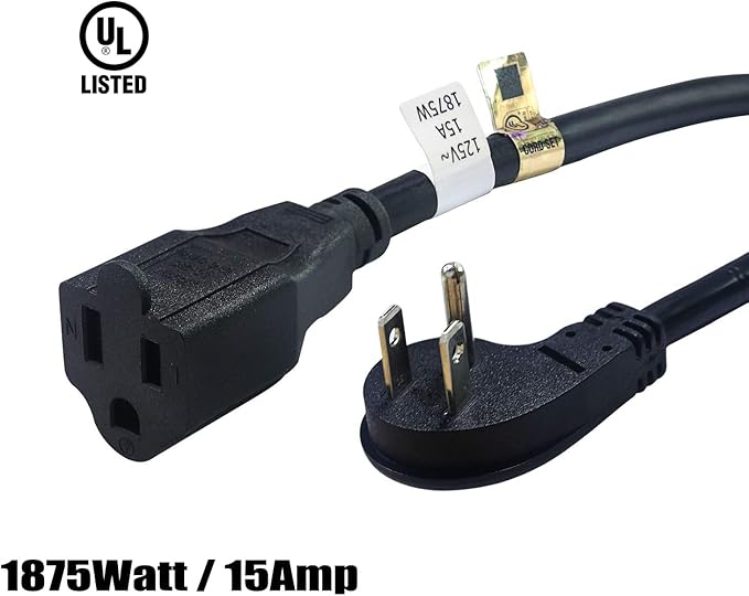 FIRMERST 1875W 15A Extension Cord 2 Feet 14/3 Flat Plug Black, Pack of 2