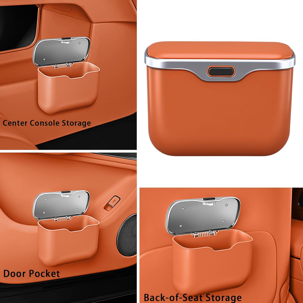 Car Trash Can with Lid - 2-in-1 Leather Top Car Garbage Can & Storage Box | Leakproof, Waterproof Hanging Auto Trash Bin for Back of Seat, Door, SUVs, Trucks, Sedans Orange